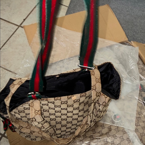 Dog carry bag Beige Patterned with Ribbon Accent - Picture 4 of 8